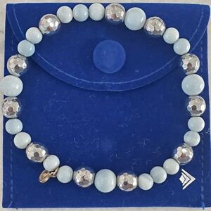 NWOT Silpada 925 Sterling Silver Chambray Opal Hematite Stretch Bracelet